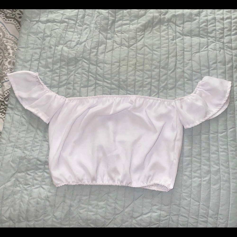 White cropped off the shoulder top